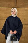 Gömlek Yaka Düğmeli Astarlı Oversize Gabardin Panço Trenç Lacivert