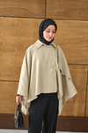 Gömlek Yaka Düğmeli Astarlı Oversize Gabardin Panço Trenç Krem