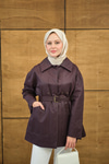 Gömlek Yaka Toka Düğme Detay Kemerli Astarlı Regular Gabardin Trenç Bordo