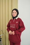 Gömlek Yaka Yazı Baskılı Sweat Bordo