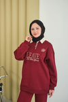 Gömlek Yaka Yazı Baskılı Sweat Bordo