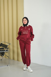 Gömlek Yaka Yazı Baskılı Sweat Bordo