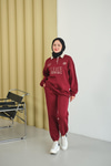 Gömlek Yaka Yazı Baskılı Sweat Bordo