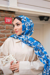 Gül Desen Soft Şal Saks Mavi