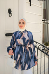Karışık Desen Gömlek İndigo Mavi