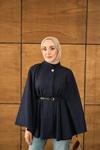 Kemerli Gabardin Ceket Lacivert
