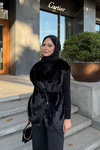 Kemerli Peluş Yelek Siyah