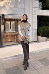 Kemerli Peluş Yelek Vizon