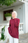 Kendinden Çizgi Desen Tunik Bordo