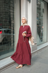 Kendinden Desenli Elbise Bordo