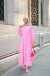 Kendinden Desenli Elbise Pembe