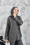 Kendinden Desenli Kimono Takım Antrasit