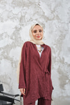 Kendinden Desenli Kimono Takım Bordo