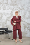 Kendinden Desenli Kimono Takım Bordo
