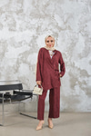 Kendinden Desenli Kimono Takım Bordo