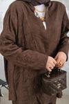 Kendinden Desenli Kimono Takım Kahverengi