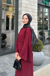 Kendinden Desenli Kraş Elbise Bordo