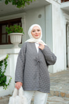 Kendinden Desenli Ön Bağlamalı Kimono Gri