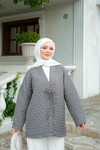 Kendinden Desenli Ön Bağlamalı Kimono Gri