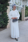 Kendinden Desenli Oversize Elbise Beyaz