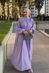 Kendinden Desenli Oversize Elbise Lila