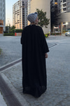 Kendinden Desenli Oversize Elbise Siyah