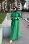 Kendinden Desenli Oversize Elbise Yeşil