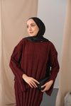 Kendinden Desenli Triko Elbise Bordo