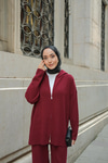 Kendinden Desenli Triko Takım Bordo