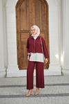 Kendinden Desenli Üçlü Takım Bordo