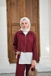 Kendinden Desenli Üçlü Takım Bordo