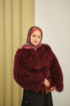 Kıvırcık Detay Kürk Kaban Bordo