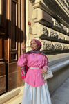 Kol Ve Nakış İşlemeli Gömlek Pembe