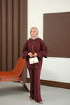 Kolları Fırfır Detay Takım Bordo