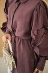 Kolları Fırfırlı Bel Bağlamalı Gömlek Bordo