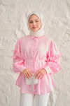 Kolları Fırfırlı Bel Bağlamalı Gömlek Pembe