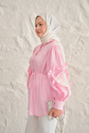 Kolları Fırfırlı Bel Bağlamalı Gömlek Pembe