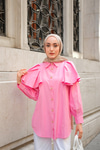 Kolları Valonlu Düğme Detaylı Gömlek Pembe