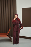 Kolları Ve Yakası Kürk Detay Takım Bordo