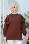 Kolu Fırfırlı Tunik Kahverengi