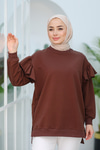 Kolu Fırfırlı Tunik Kahverengi