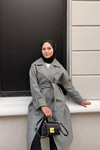 Kruvaze Yaka Kaşe Kaban Gri