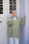 Kruvaze Yaka Keten Ceket  Fıstık Yeşil