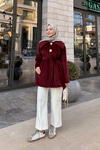 Kruvaze Yaka Peluş Ceket Bordo