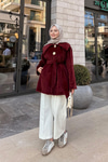 Kruvaze Yaka Peluş Ceket Bordo