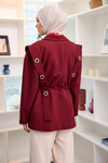 Kuş Gözü Kruvaze Yaka Blazer Ceket  Bordo