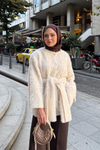 Kuşak Detaylı Hırka Krem