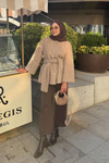 Kuşak Detaylı Hırka Vizon
