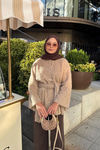 Kuşak Detaylı Hırka Vizon