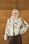 Leopar Desen Kısa Kürk Ekru